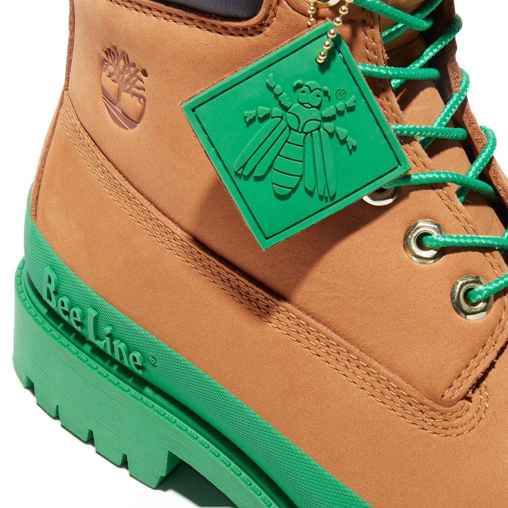 Timberland Mens 6-Inch Boots Bee Line x Waterproof Rubber Toe - Brown/Green - India PE9184620